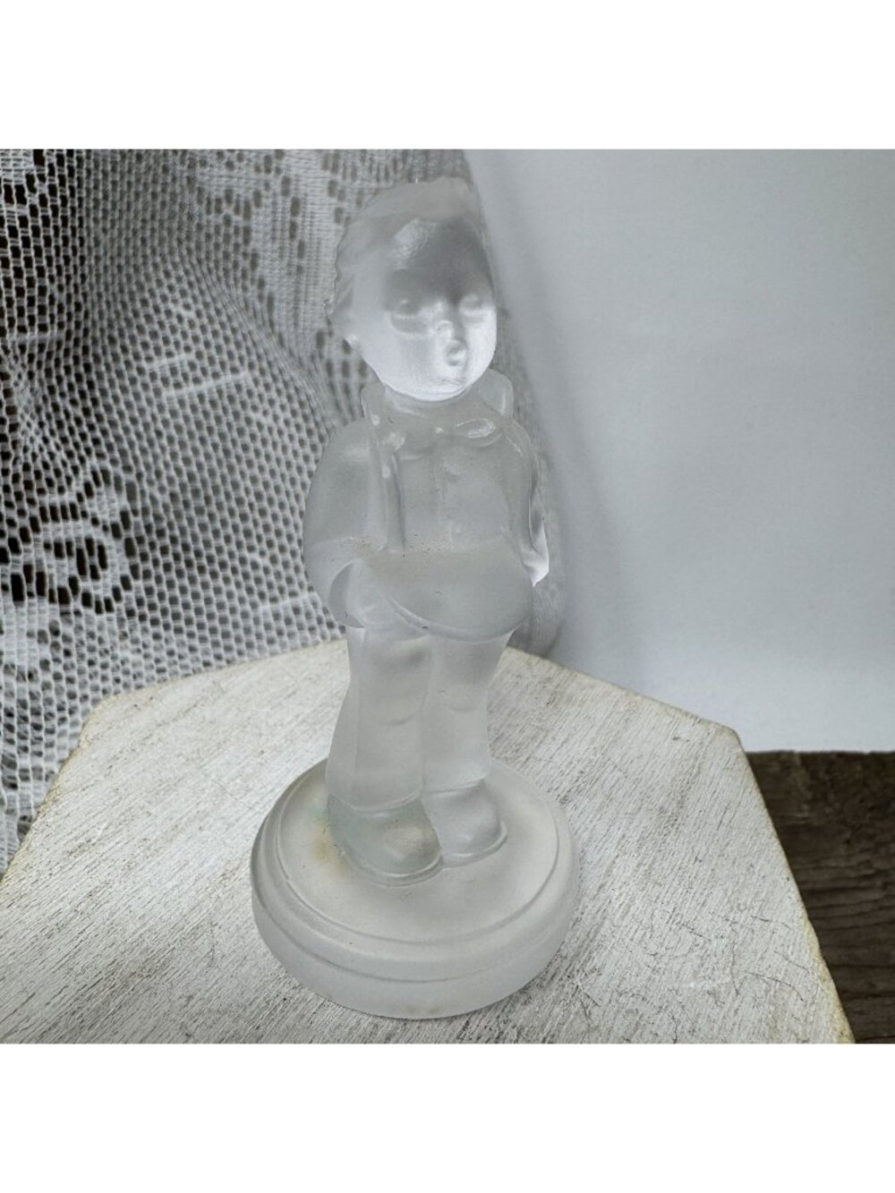 Vintage Goebel Glass Caroler Frosted 1990's 3" tall School Boy